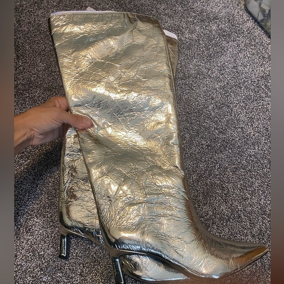 Zara NWT golden metallic high heel knee high boot - Picture 5 of 6